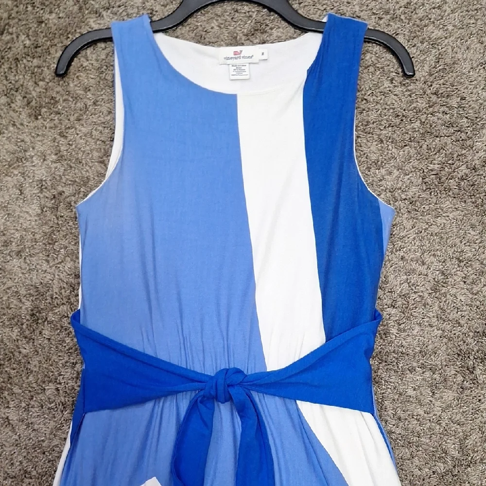 Vineyard Vines Lined Knit A-Line Tank Dress-M-Blue White - Picture 3 of 9